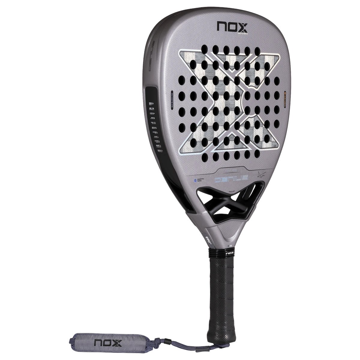 Pala de pádel NOX Genius Attack 18K Alum by Agustín Tapia 2027, vista 3/4